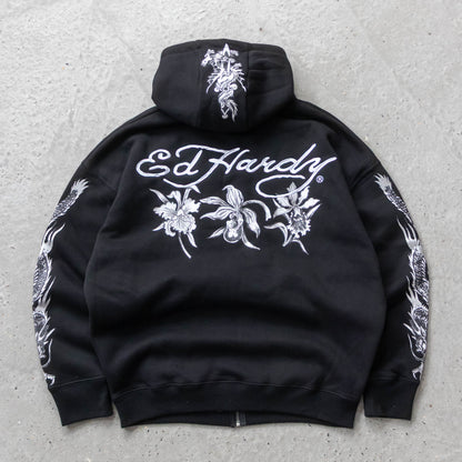 Ed Hardy Zip-Up Graphic Hoodie - (XL)