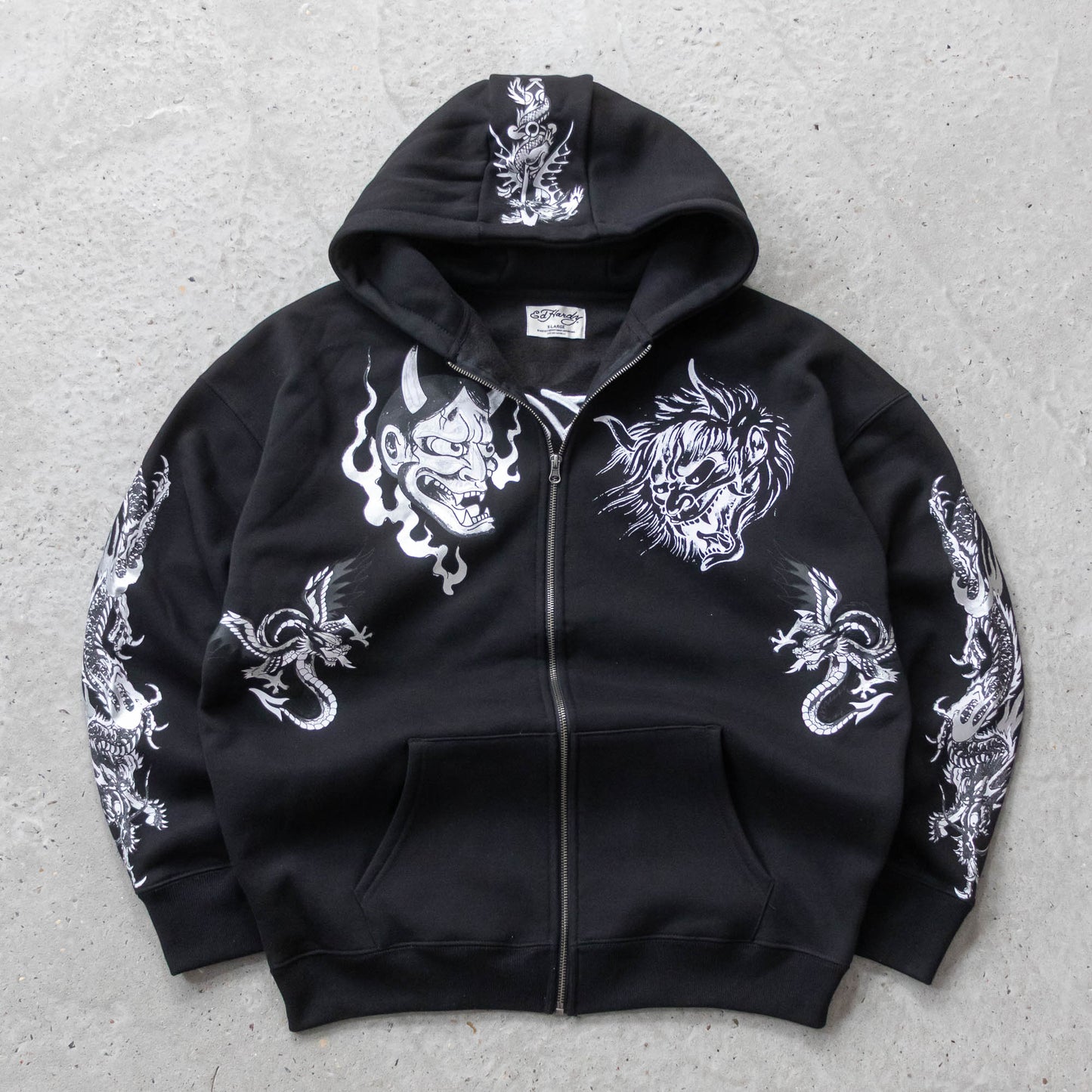Ed Hardy Zip-Up Graphic Hoodie - (XL)