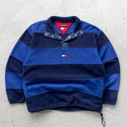 Tommy Hilfiger Snap-T Striped Fleece Pullover - 90s (M)