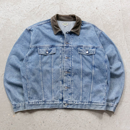 Guess Jeans Leather Collar Denim Trucker Jacket - 90s (XXL)