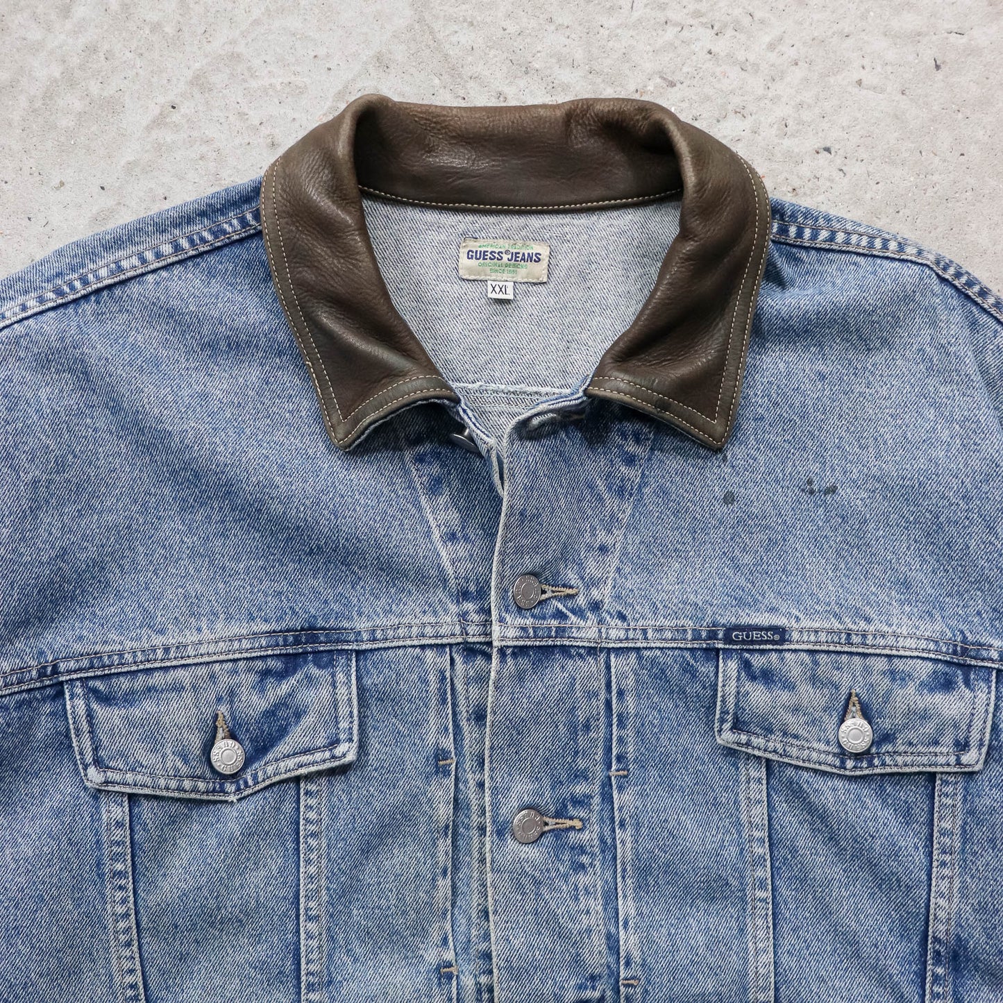 Guess Jeans Leather Collar Denim Trucker Jacket - 90s (XXL)