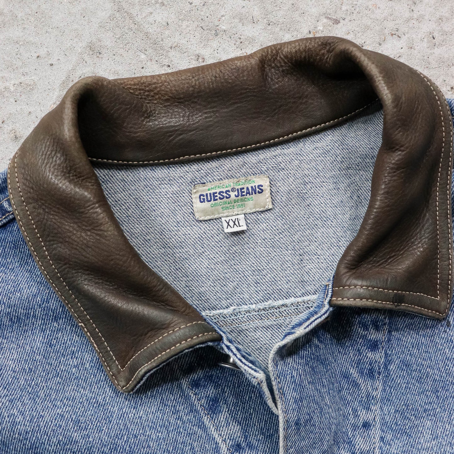 Guess Jeans Leather Collar Denim Trucker Jacket - 90s (XXL)