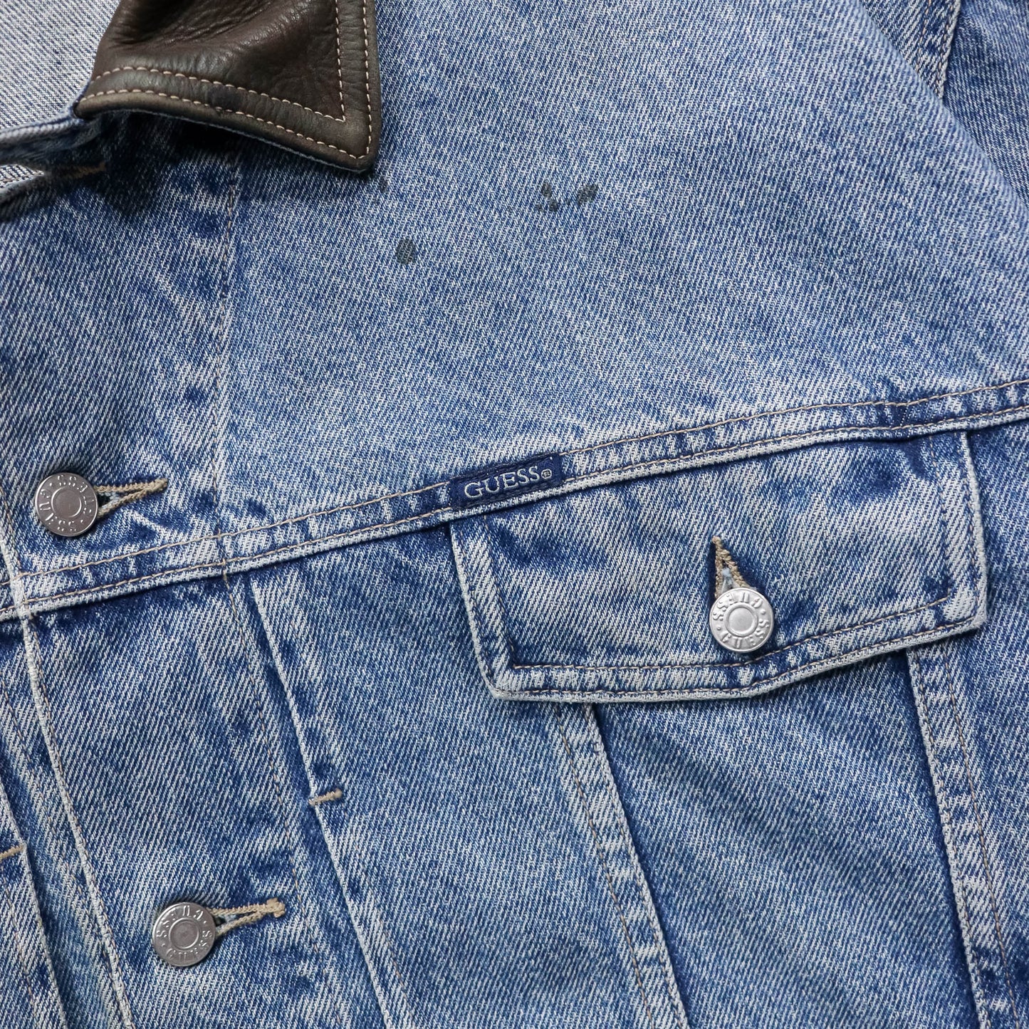 Guess Jeans Leather Collar Denim Trucker Jacket - 90s (XXL)