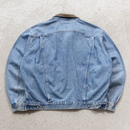 Guess Jeans Leather Collar Denim Trucker Jacket - 90s (XXL)