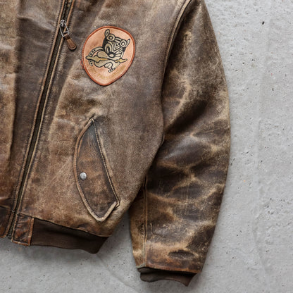 Charles Chevignon 61st Fighter Squadron Leather Flight Jacket - 80s (XL)