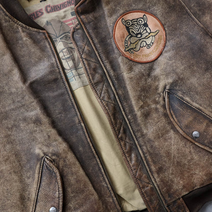 Charles Chevignon 61st Fighter Squadron Leather Flight Jacket - 80s (XL)