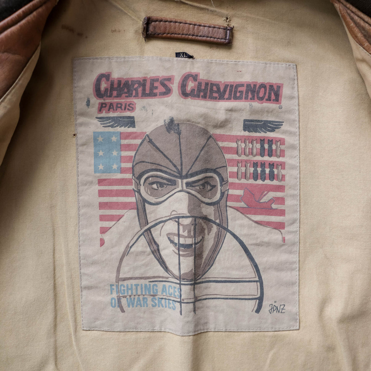 Charles Chevignon 61st Fighter Squadron Leather Flight Jacket - 80s (XL)