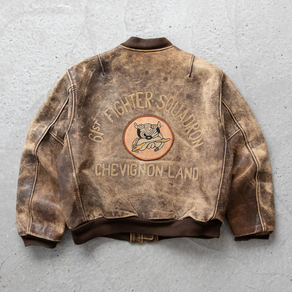 Charles Chevignon 61st Fighter Squadron Leather Flight Jacket - 80s (XL)