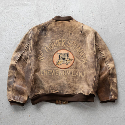 Charles Chevignon 61st Fighter Squadron Leather Flight Jacket - 80s (XL)
