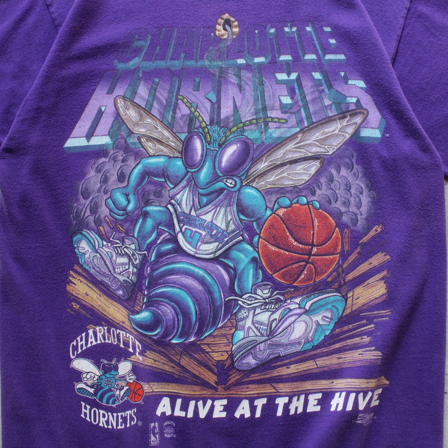 Vintage 90s Charlotte Hornets Alive At The Hive NBA Tee - M