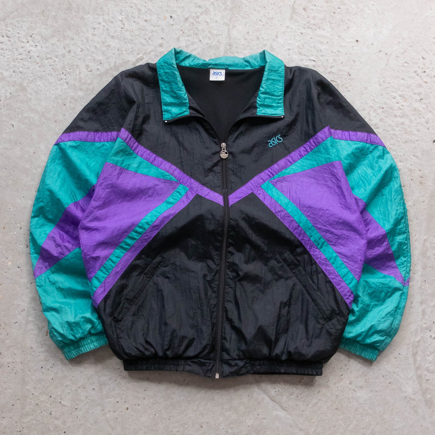 ASICS Colourblock Windbreaker Jacket - 80s (L)