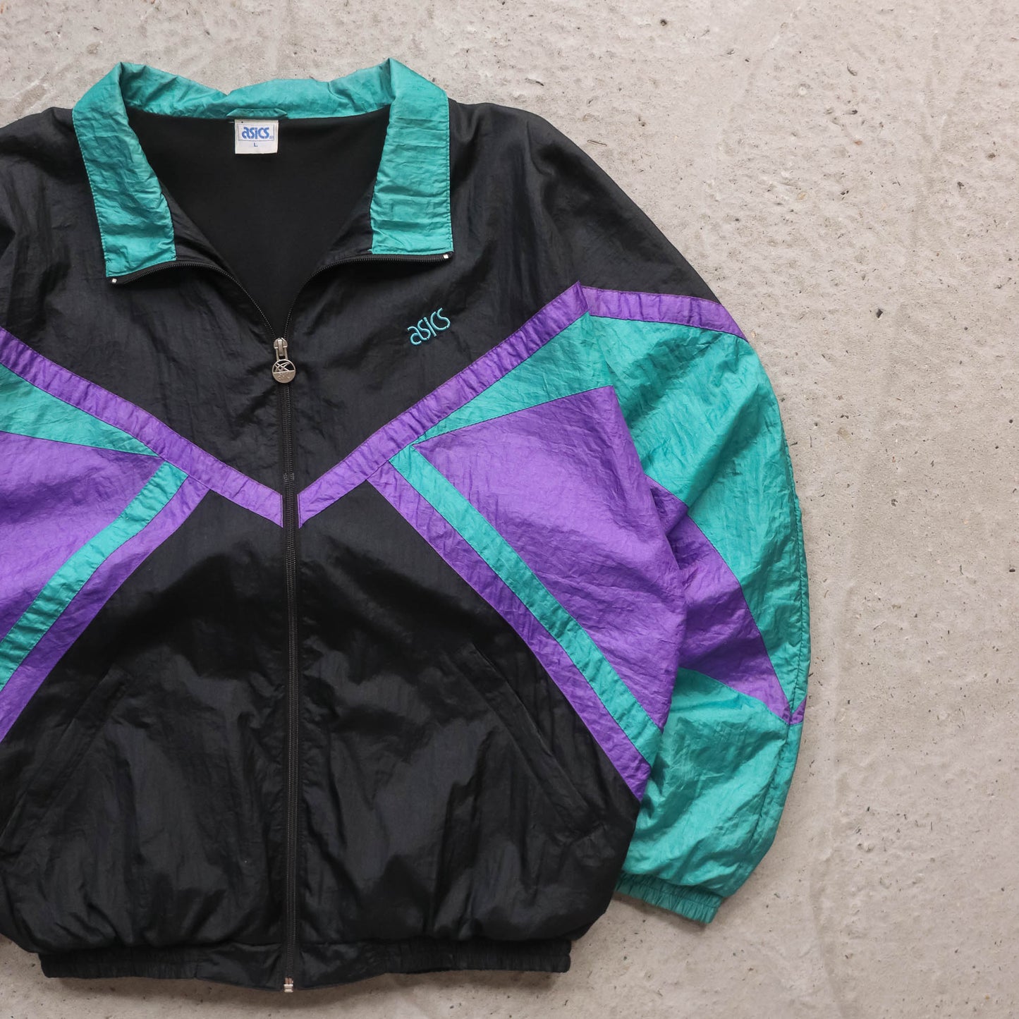 ASICS Colourblock Windbreaker Jacket - 80s (L)
