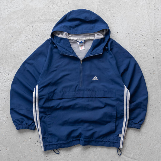 Adidas 3-Stripe 1/4 Zip Hooded Anorak Jacket – 90s (M)