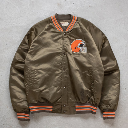 Vintage 80s Cleveland Browns Satin NFL Bomber Jacket - L