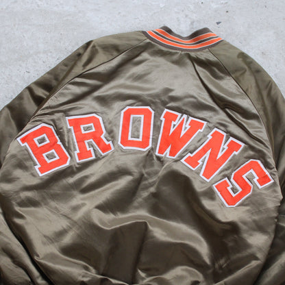 Vintage 80s Cleveland Browns Satin NFL Bomber Jacket - L