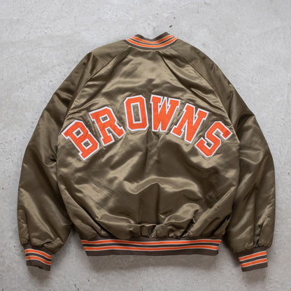 Vintage 80s Cleveland Browns Satin NFL Bomber Jacket - L