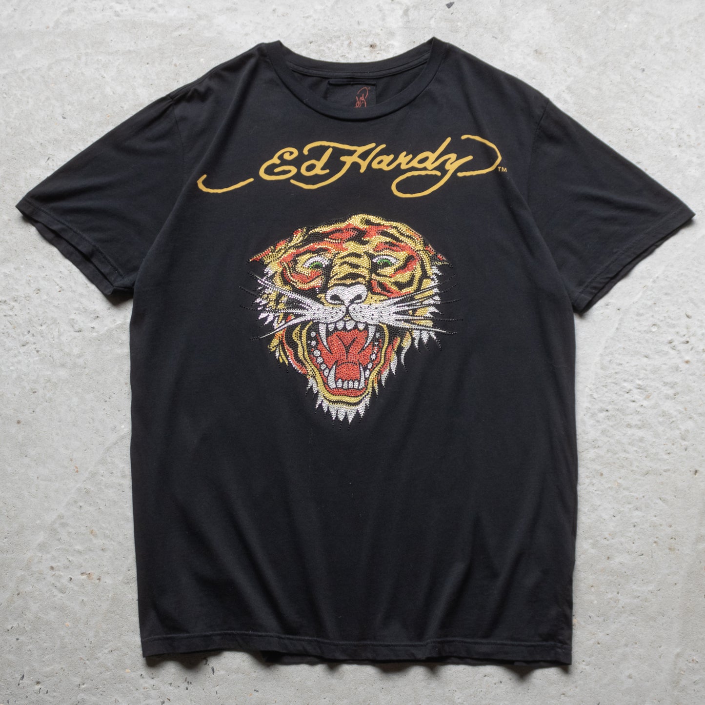 Vintage 2000s Ed Hardy Rhinestone Tiger Tee - L