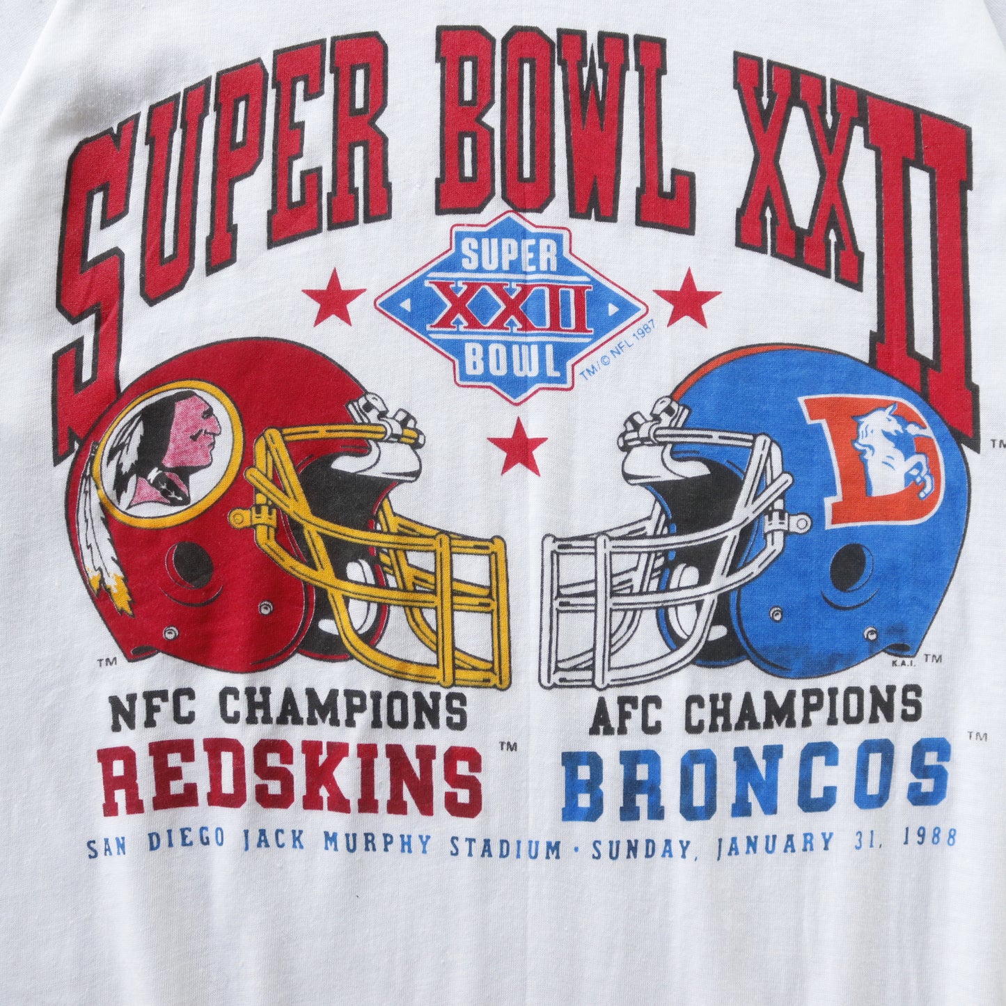 Vintage 1988 Redskins vs Broncos Super Bowl NFL Tee - L