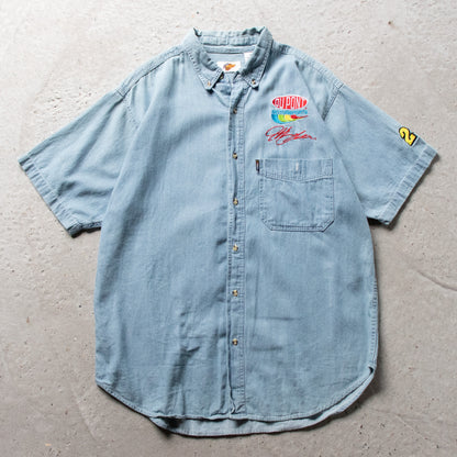 Vintage 90s Jeff Gordon Nascar Denim Button Up Shirt - XL